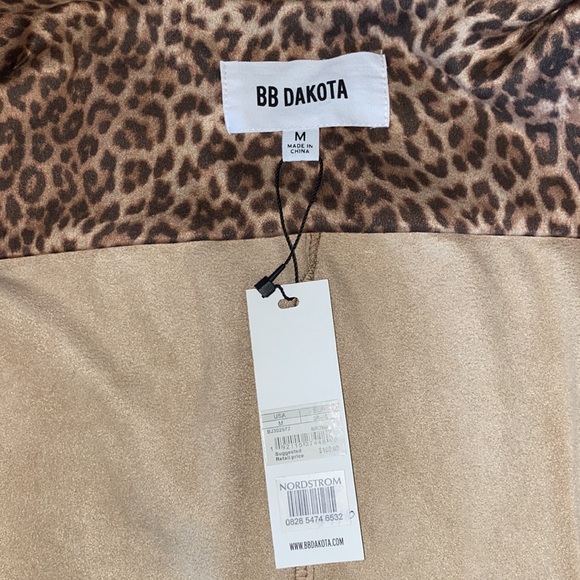 NWT BB DAKOTA Drape Front Faux Suede Jacket In Brown Leopard - Picture 7 of 8